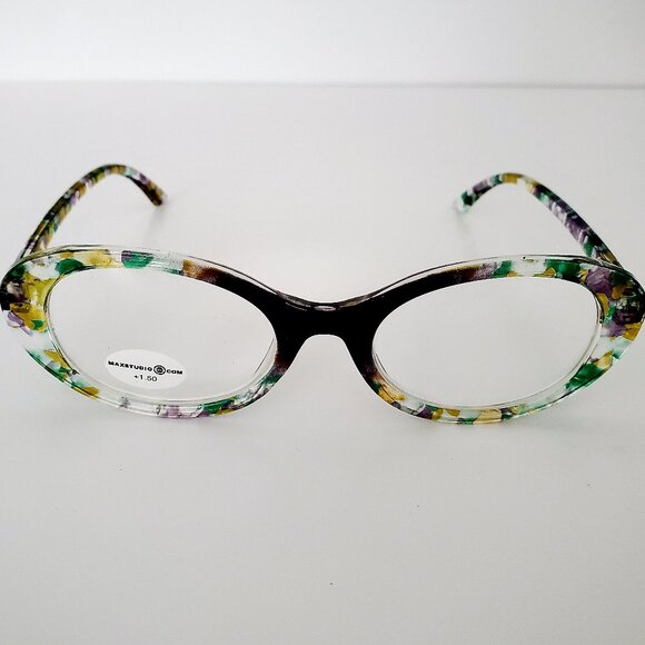 NWOT MAX STUDIO Women's Readers Reading Glasses +1.50 Oval Lens Pastel Florals - Picture 2 of 8